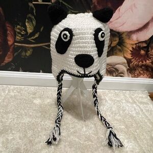 Panda Beanie Hat Unisex Black White Winter Party Festival Ski Lodge Vacation